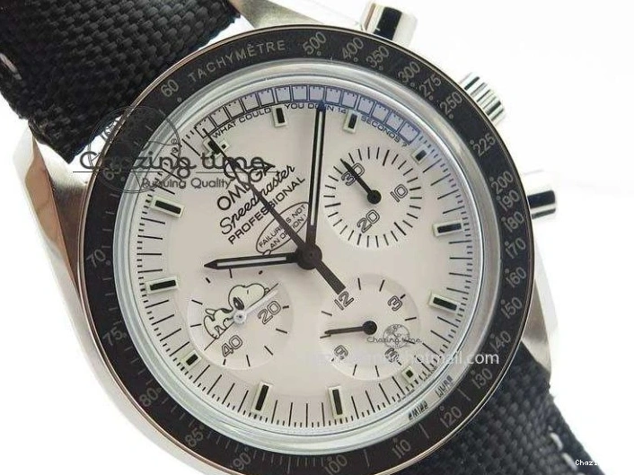1229 TimelessDesign Speedmaster JHF SS Snoopy Award 45th Anniversary White Dial On Black Nylon Strap 8209
